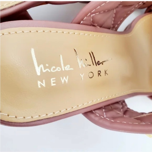 NICOLE MILLER Block Square-toe Studded Heel In Blush - Picture 8 of 11